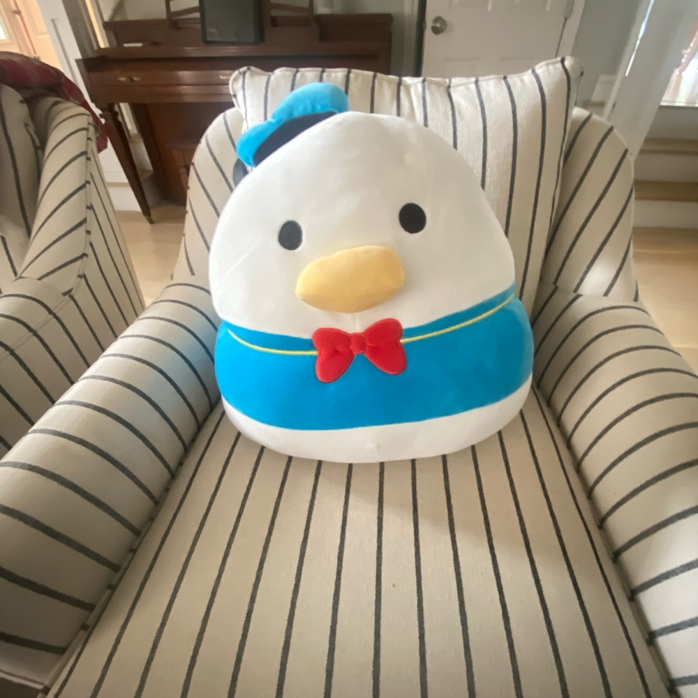 Donald duck squishmallow, blue, white, and yellow, 16 inches